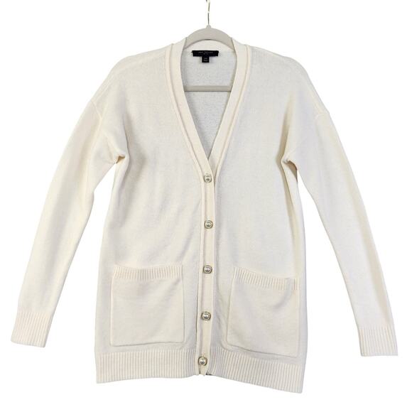 Ann Taylor Womens Cardigan Petite Size XXSP Cream Gold Pearl Buttons Wool Blend - Picture 1 of 9